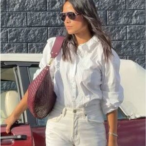 NEW Clare V Moyen Cassis wine burgundy maroon woven crossbody leather bag hobo